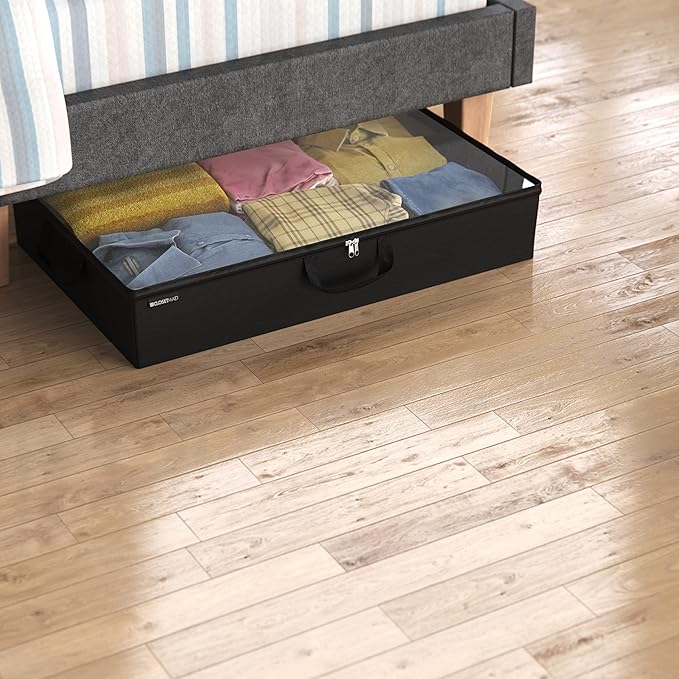 ClosetMaid 20504 Foldable Underbed Storage Bag with Handles, Zipper Closure and Clear Window for Sweaters, Shoes, Blankets with Charcoal Black Finish