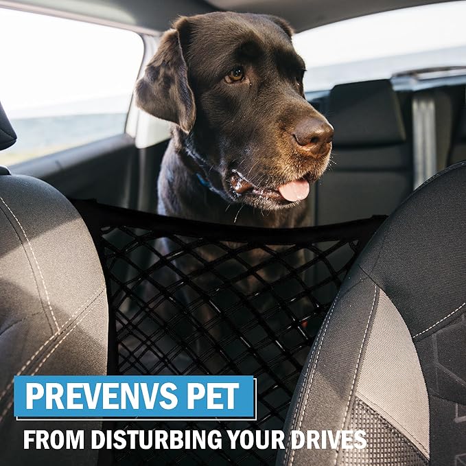 Dog Car Net Barrier - Car Barrier for Dogs & Kids Safety -Stretchable Dog Net for car - Universal Fit for Cars, SUVs,Trucks -Easy to Install - Divider for Driving Safely with Children & Pets