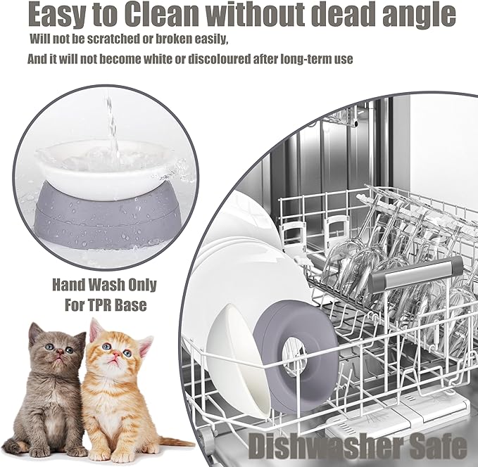 French Bulldog Food Bowl- Slanted Tilted Pug Food Water Bowl,Cat Bowl- Feeder for Frenchie/Shih Tzu/Flat Faced Small Dogs/Puppies/Cats (Grey, 2 Cup)