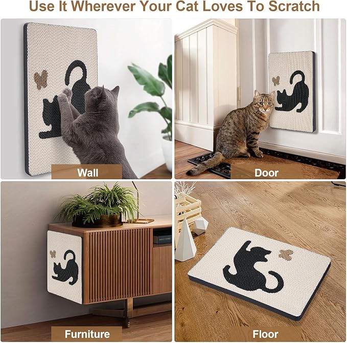 Ownpets Wall Cat Scratcher, Cute Vertical Cat Scratching Board, Wall Mounted Cat Scratch Pad for Wall, Glass, Wood, and Tile, Furniture Protector