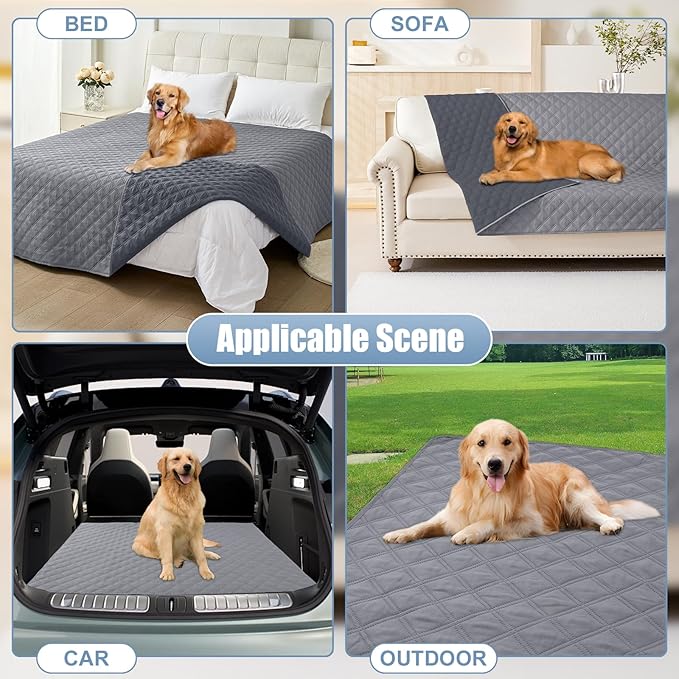 Smiry Waterproof Dog Bed Cover Pet Blanket, Soft Washable Dog Blanket for Furniture Bed Couch Sofa Reversible, Checkered (52"x82", Grey/Dark Grey)