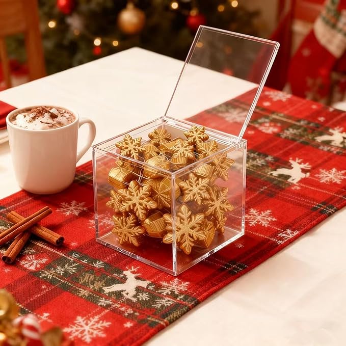KissYou Acrylic Box with Lid Clear Square Cube Face Towel Storage Box Desk Organizers Aesthetic Hair Accessories Gift Box