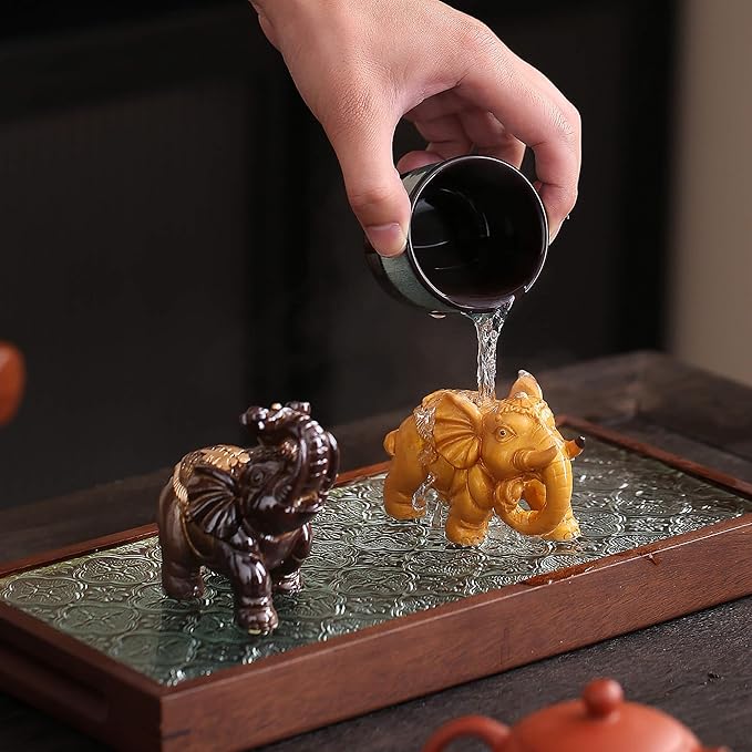 Color Changing Tea Pet, Tea Set Accessories Traditional Gongfu Tea Set Accessory, for Tea Lover Friends (Golden Elephant-b)