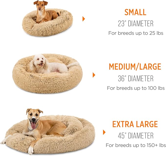 Best Choice Products 45in Dog Bed Self-Warming Plush Shag Fur Donut Calming Pet Bed Cuddler w/Water-Resistant Lining, Raised Rim - Brown