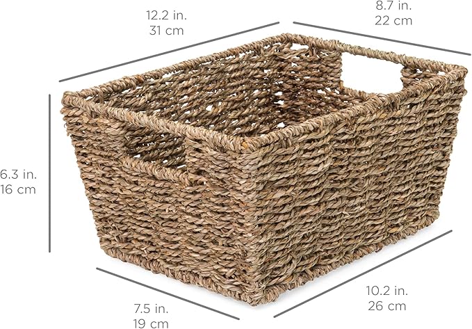 Best Choice Products Rustic Set Of 4 Multipurpose Stackable Seagrass Storage Basket, Handwoven Laundry Organizer Totes for Bedroom and Living Room, Shelves, Pantry w/Insert Handles - Natural