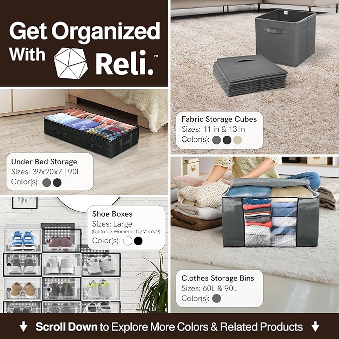 Reli. Shoe Boxes (14 Pack) | Clear Shoe Storage Boxes Stackable and Compact | Lightweight Plastic Storage Box with Ventilation Holes, Swing Door | Interlocking Containers, Stackable Rack | Black