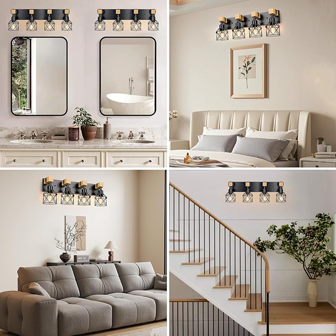4-Light Farmhouse Vanity Light for Bathroom,Industrial Vanity Light Over Mirror,Bathroom Wall Lamp for Kitchen Living Room (4-Light)