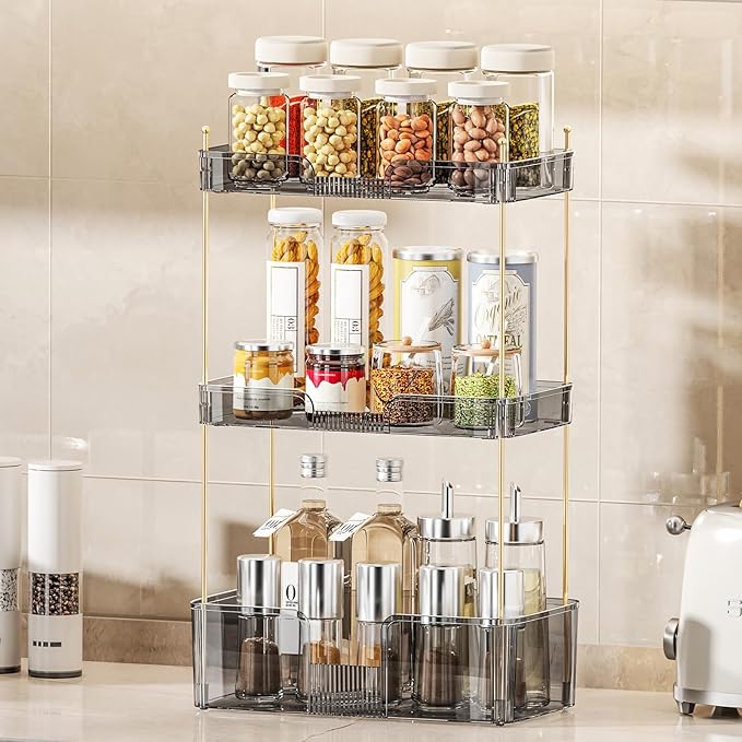 3 Tier Bathroom Organizer Countertop Makeup Perfume Tray Skincare Organizer for Bathroom Dresser Vanity (Grey)