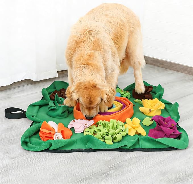 Vextronic Snuffle Mat for Dogs Large Breed Small Medium, 25''x25'' Dog Sniffing Mat, Interactive Puzzle Foraging Mat for Dogs, Dog Slow Feeder Mat, Encourages Natural Foraging Skills for Cats Rabbits