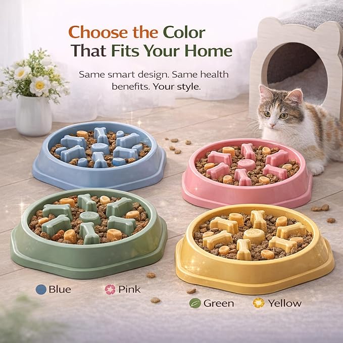 Slow Feeder Bowl for Small & Medium Cats & Dogs - Durable Slow Feeding Bowl with Non-Slip Base - Anti-Choking Puzzle Food Bowl for Dogs That Helps Mental Stimulation & Reduces Fast Eating-Pink
