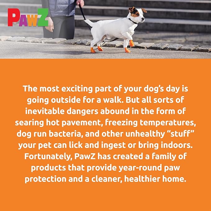 PawZ Rubber Dog Boots for Small Paws - All-Weather Waterproof Dog Shoes, Anti-Slip Traction for Rain, Snow, Mud & Hot Pavement - Pull-On Dog Booties, Orange - X-Small (1.5"-2") - Pack of 24