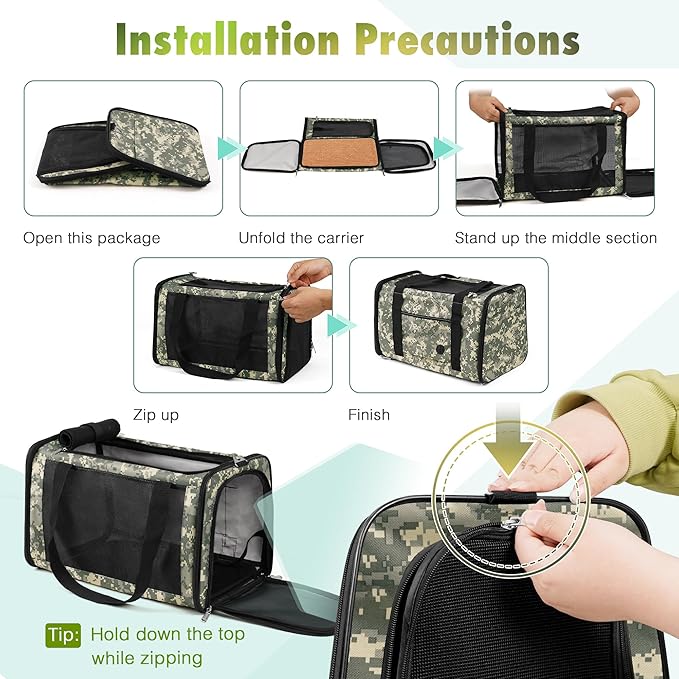 Cat Carrier Soft 25lbs Two Loading Pet Carriers Portable Small Dog Puppy Airline Approved Carrier with Side Pockets Foldable Portable for Outdoor Car Digital Grey