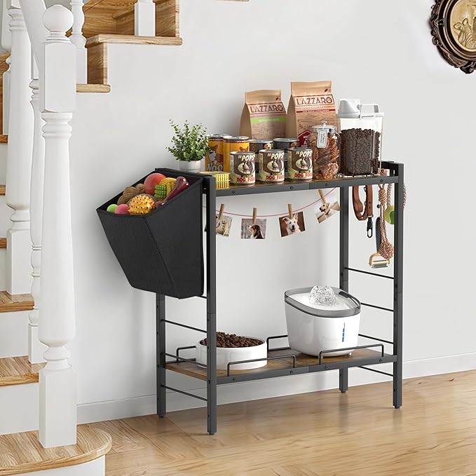 Elevated Dog Feeding Station, 23"D x11"W Large Raised Bowl Stand with Toy Basket Bin, 4 Height Adjustable Food Bowl Holder Cabinet Pet Storage Organizer for Medium Small Dogs Cats