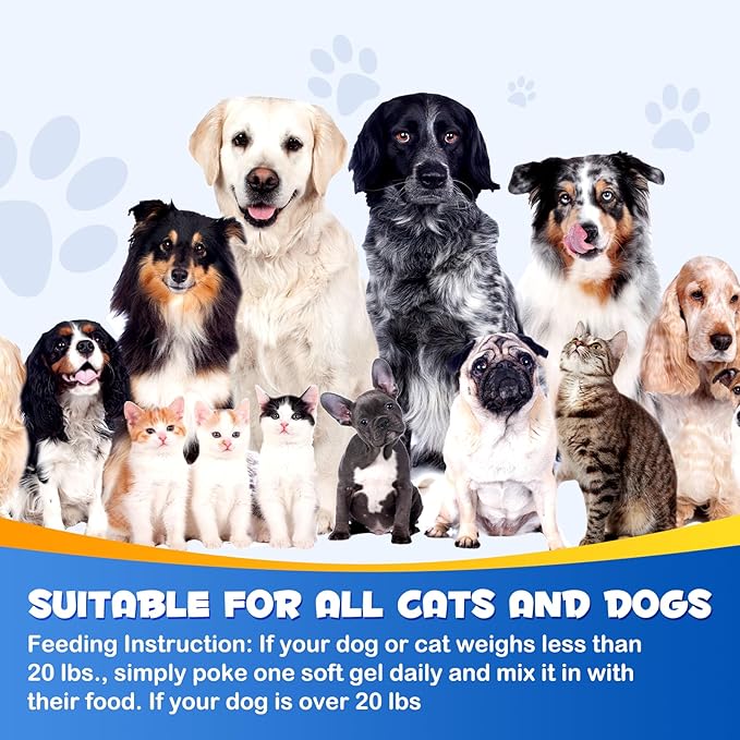 Omega-3 Fish Oil for Dogs, Omega 3 Fish Oil with EPA & DHA Supports Dogs Seasonal Allergies Relief, Boosts Immune Function, Itch Skin Relief & Promote Coat Health, Pet Supplements - 120 Soft Gels