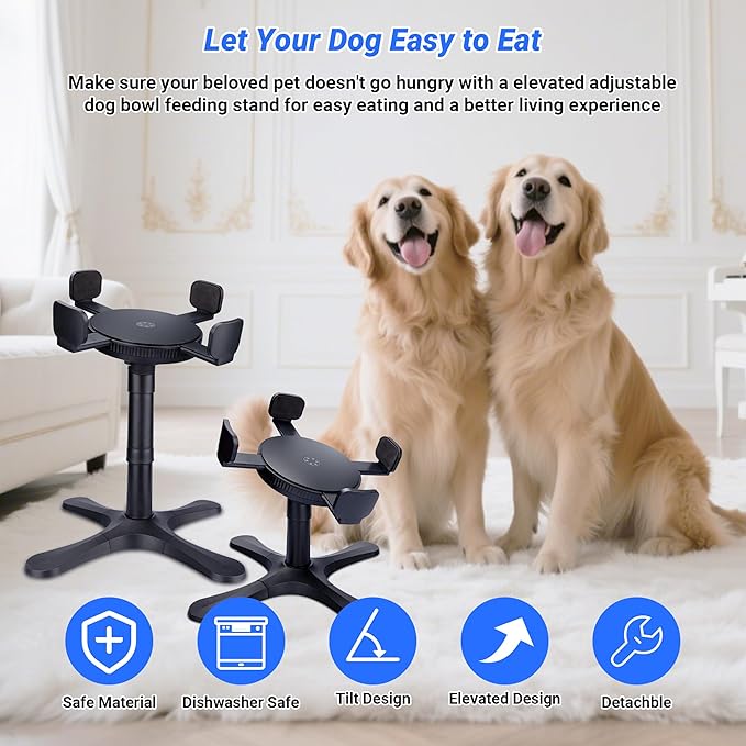 Dog Bowls,Elevated Adjustable Dog Bowl Stand with 3 Heights & Tilted Feeding Design, Raised Stand Compatible with Medium & Large Breeds(1 Pack) Black