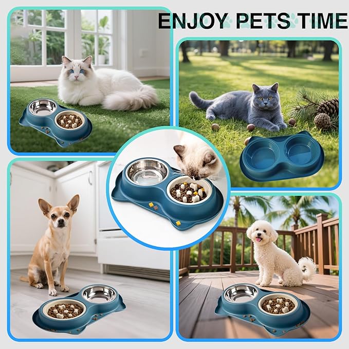 Slow Feeder Dog Bowls & Cat Bowls, AKEISHE 3-in-1 Stainless Steel Pet Food Dish with Non-Slip Base, Fun Maze Design to Prevent Bloating, Choking & Overeating for Fast Eaters