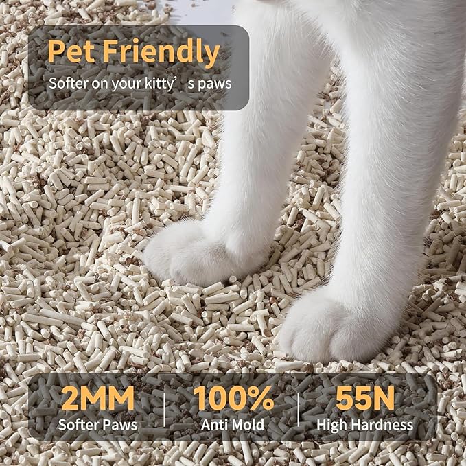 FUKUMARU Tofu Cat Litter, 18 LBS Clumping Cat Litter Flushable, Dust Free, Natural, Unscented, Lightweight, Low Tracking, Mixed Apple Wood, 24/7 Odor Control, 6lb x 3bags