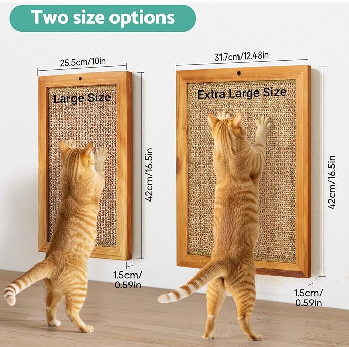 Cat Scratching Post, Wooden Sisal Cats Wall Scratcher, Floor or Wall Mounted Vertical Cat Scratch Pad for Indoor Cats Adults or Kittens, Scratching Board Cat Wall Furniture Protector