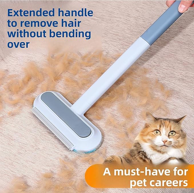 Pet Hair Removal Tool for Dogs & Cats (19" Long Brush + Gloves), Electrostatic Reusable Pet Hair Remover, Five Finger Magic Brush with Adjustable Handle for Couch, Carpet, Bedding, Clothes