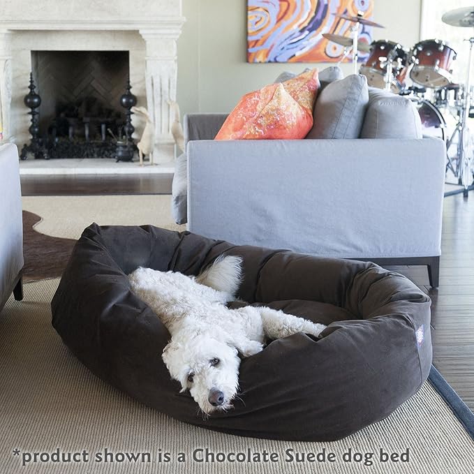Majestic Pet 24 Inch Suede Calming Dog Bed Washable 24x19x7 (Inch) – Cozy Soft Round Donut Dog Bed with Spine Support for Dogs to Rest Their Head - Pet Bed Small – Black