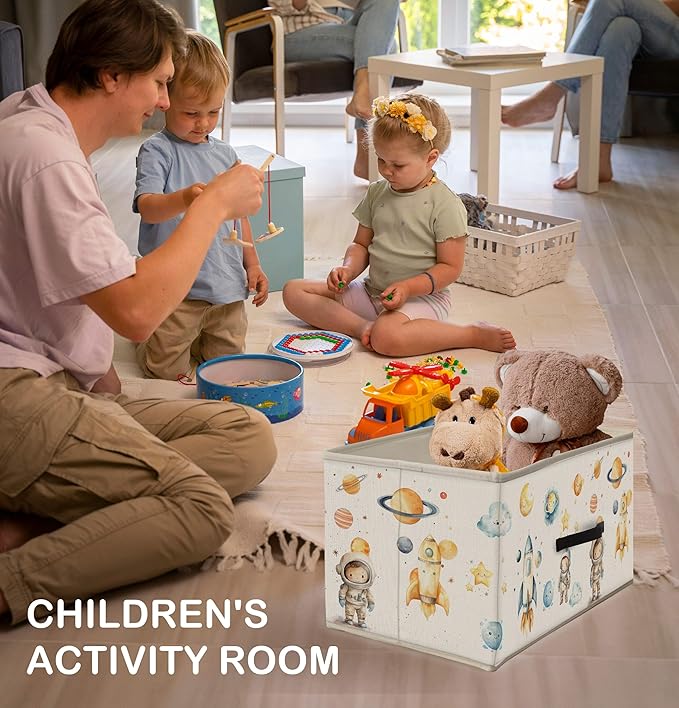 Nogrit Outer Space Storage Bins Box, Toybox for Boys, Space Astronaut Rocket Planets Foldable Baskets Organizer Container with Handles for Kids Boys Bedroom Bathroom Clothes Toys Books