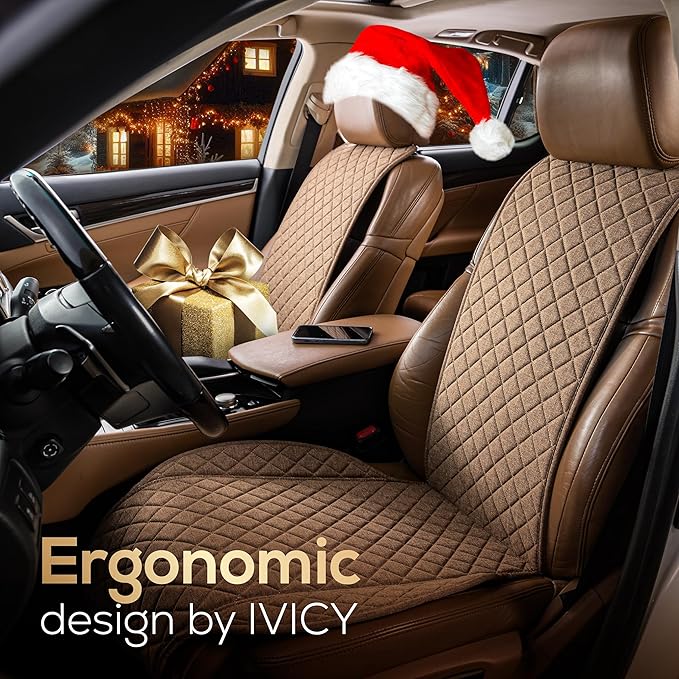 IVICY Faux Linen Car Seat Cover for Cars - Durable & Non-Slip - Front Car Seat Protector Covers for Most Automotive, Vans, SUVs, Trucks - 1 Unit – Light Brown