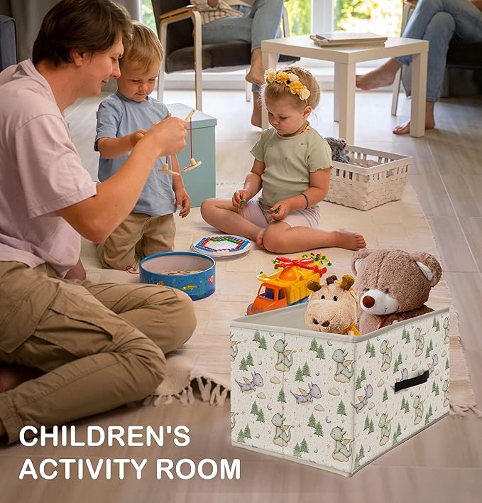 Nogrit Dinosaur Nursery Storage Bins Box, Toybox for Boys, Green and Purple Woods Dinosaur Foldable Baskets Organizer Container with Handles for Kids Boys Bedroom Bathroom Clothes Toys Books