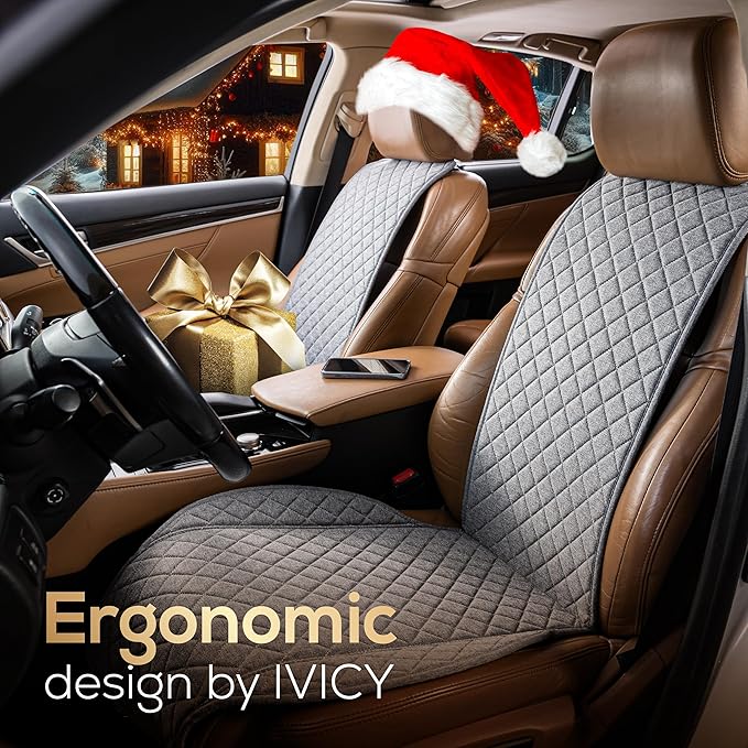 IVICY Faux Linen Car Seat Cover for Cars - Durable & Non-Slip - Front Car Seat Protector Covers for Most Automotive, Vans, SUVs, Trucks - 1 Unit - Cool Gray