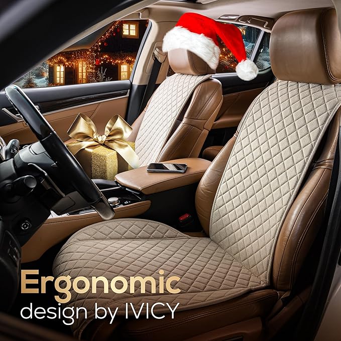 IVICY Faux Linen Car Seat Cover for Cars - Durable & Non-Slip - Front Car Seat Protector Covers for Most Automotive, Vans, SUVs, Trucks - 1 Unit - Light Beige
