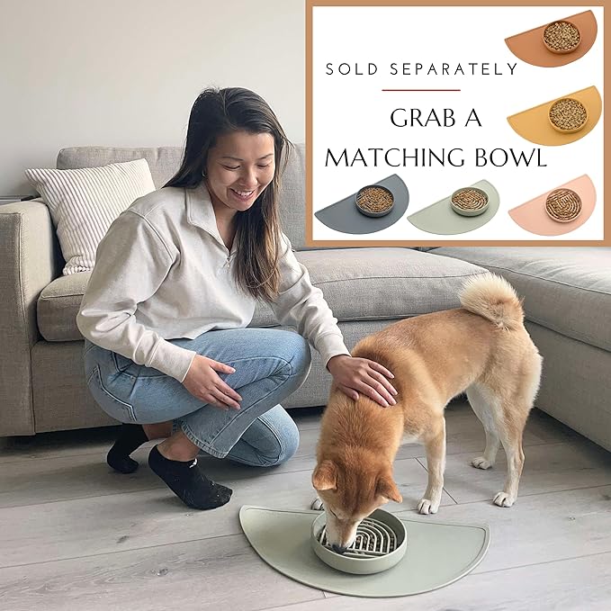 Should We Go - Waterproof Silicone Pet Food Mat - Non-Slip, Spill-Proof Feeding Mat for Floors, Raised Edge Design, Easy-to-Clean Pad for Dog & Cat Bowls, 21" Across x 10.5" Deep, Medium-Ocean Blue