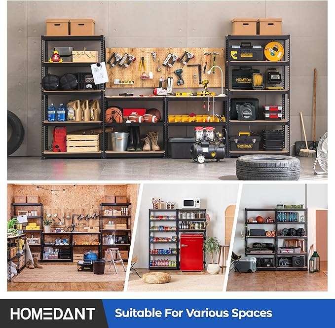 HOMEDANT 35.9" W Deep Width 5 Tier Heavy Duty Garage Shelving Adjustable Metal Rack Storage Shelves Standing Shelf Unit Organizers Pantry Closet Black 1Pack