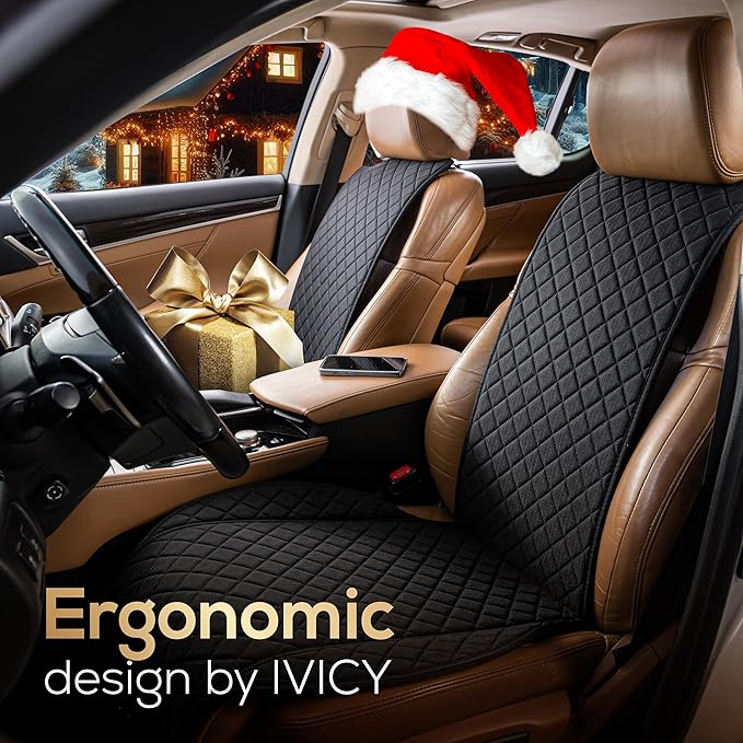 IVICY Faux Linen Car Seat Cover for Cars - Durable & Non-Slip - Front Car Seat Protector Covers for Most Automotive, Vans, SUVs, Trucks - 1 Unit - Black