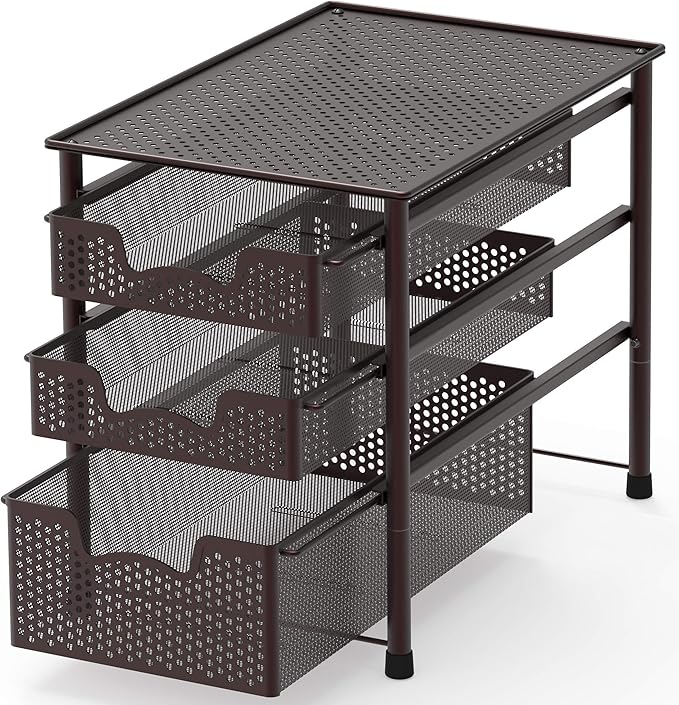 Simple Houseware Stackable 2 Tier Sliding Basket + 3 Tier Sliding Basket Bronze