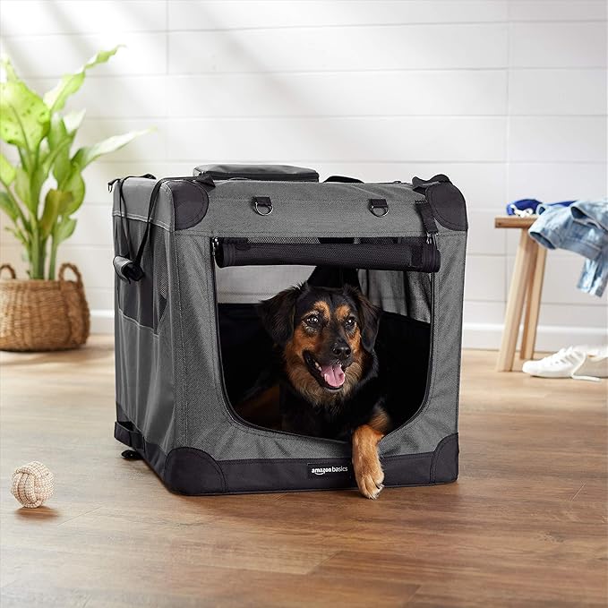 Amazon Basics Folding Portable Soft Pet Dog Crate Carrier Kennel, 30 x 21 x 21 inches, Grey