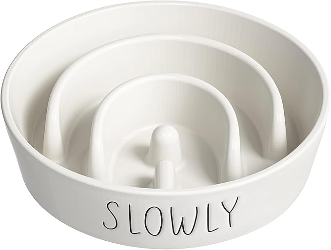 Ceramic slow feeder dog bowl small breed 0.6 cups white puzzle bowl to stop fast eating and improve digestion