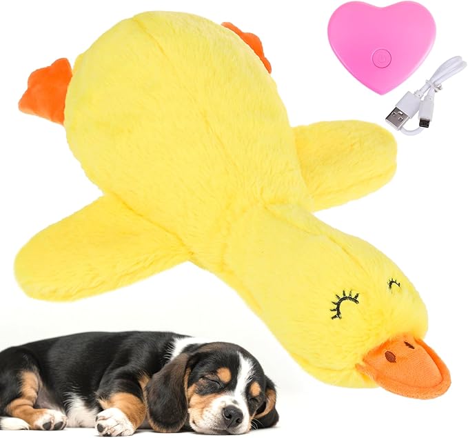 Heartbeat Calming Duck Plush Toy with crinkle wings and rechargeable heartbeat – anxiety relief stress toy for dogs and puppies