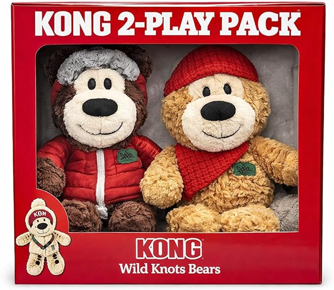 Wild Knots Bear Plush Squeaker Toy 2-Pack — durable interactive dog toy with internal rope for medium dogs