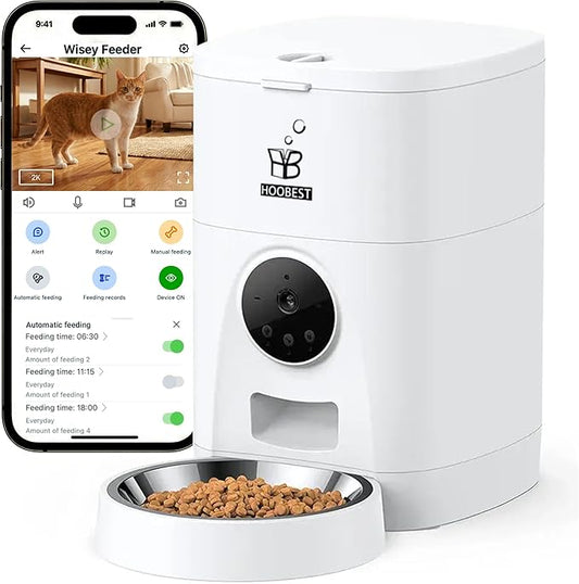 Smart automatic pet feeder with camera and app control — WiFi-enabled auto feeder for cats and dogs
