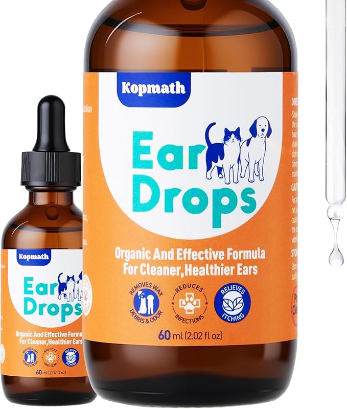 Natural herbal dog ear cleaner drops – ear infection treatment for dogs and cats, 2oz with dropper for dirty itchy smelly ears
