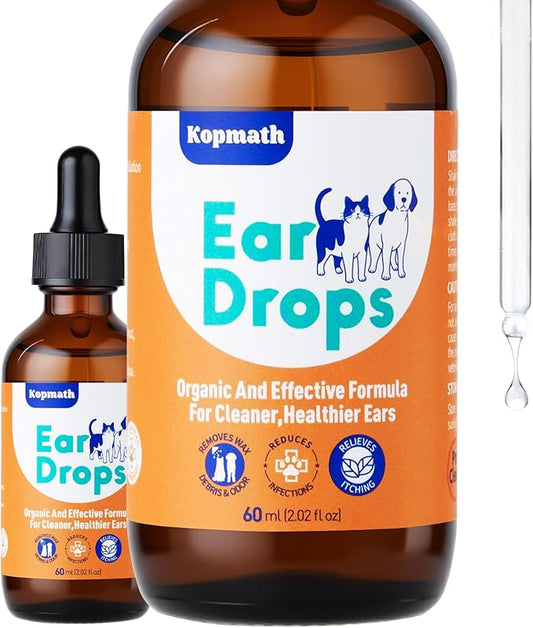 Natural herbal dog ear cleaner drops – ear infection treatment for dogs and cats, 2oz with dropper for dirty itchy smelly ears
