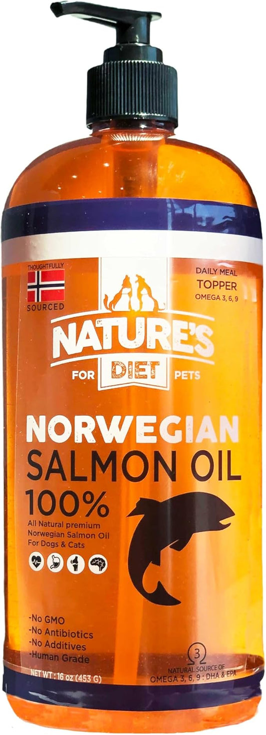 Nature's Diet Norwegian Salmon Oil 32oz – omega 3 6 9 anxiety supplement for dogs and cats skin coat immune support