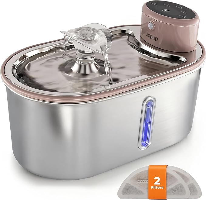 Wireless stainless steel cat water fountain – cordless battery operated, 108oz, ultra quiet with multi-filtration, creamy color