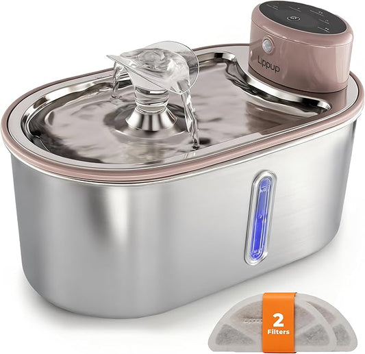 Wireless stainless steel cat water fountain – cordless battery operated, 108oz, ultra quiet with multi-filtration, creamy color