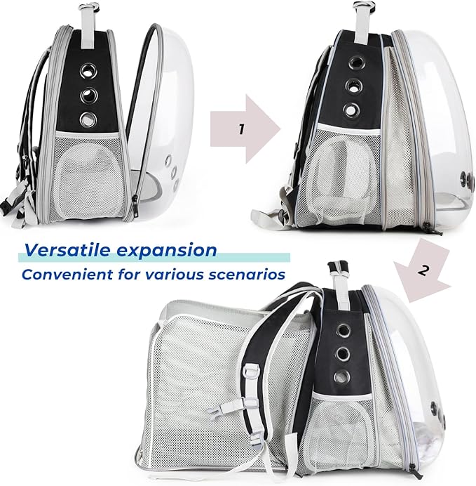 Expandable bubble cat backpack carrier with dual-side expansion – airline approved ventilated pet travel backpack for cats up to 16lbs