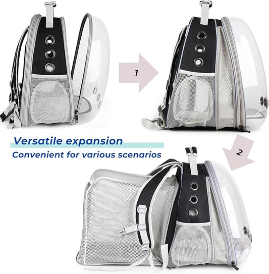 Expandable bubble cat backpack carrier with dual-side expansion – airline approved ventilated pet travel backpack for cats up to 16lbs