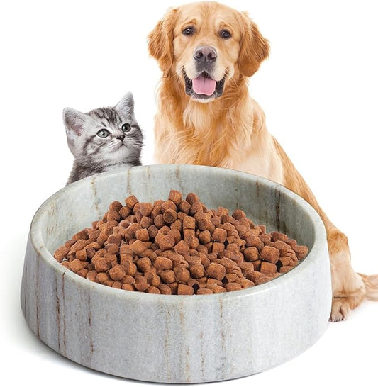Gray marble dog bowl non-slip heavy weighted stone pet water bowl easy to clean premium elevated feeding