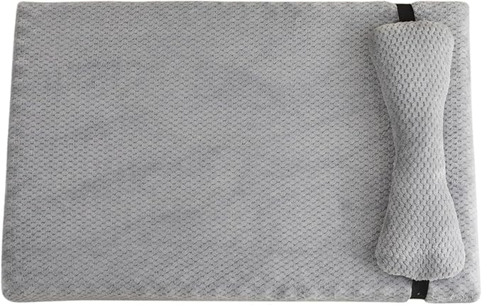 Calming dog bed with pillow in gray — anti-anxiety plush pet bed, machine washable