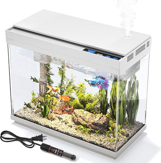 2.4 Gallon Betta Fish Tank with Heater and 7-Color LED Lighting — all-in-one aquarium starter kit for beginners