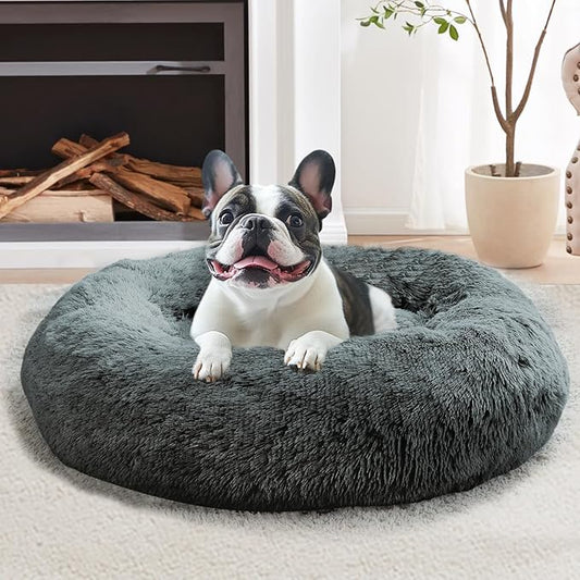 JOLLYVOGUE Calming Small Dog and Cat Bed Navy Grey — orthopedic calming bed for joint support and anxiety relief