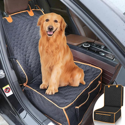 Waterproof front seat dog car seat cover – non-slip scratch-proof pet car seat protector with side flaps for cars trucks and SUVs